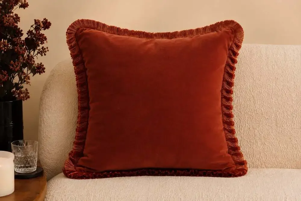 Soho Home Margeaux Cushions Rust Velvet Feather Throw Pillows Setof5